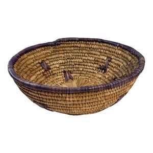Vintage African 9" woven coil grass basket bowl Centerpiece Fruit Catch All